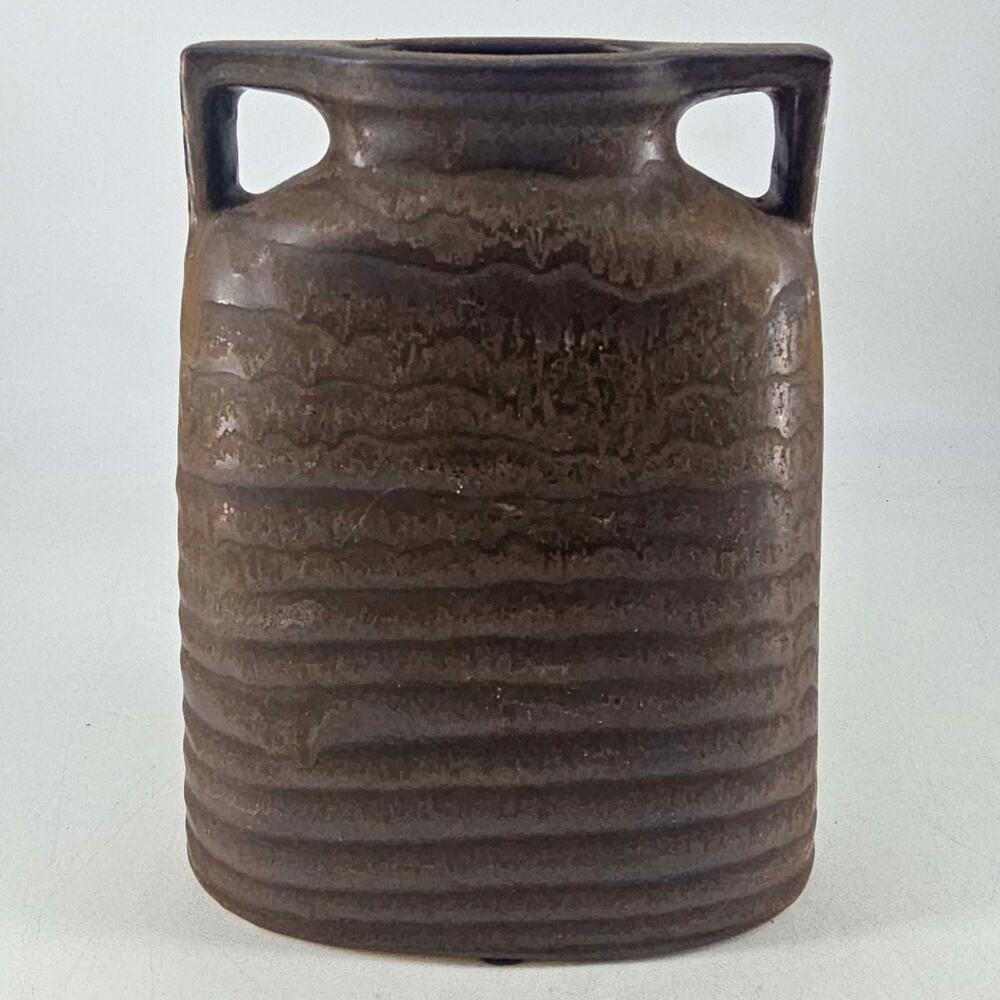 Vintage PIER 1 Aged Bronze brown ribbed pottery vase decor